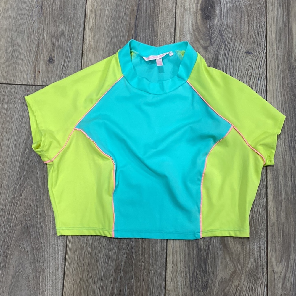 VICTORIA’S SECRET Rush Guard Crop Neon Yellow, Blue, Pink Swimsuit Top M…